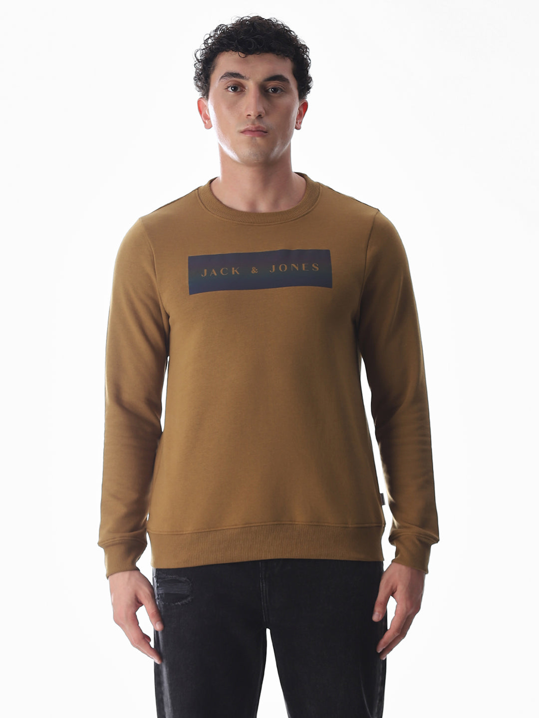 Brown Printed Regular Fit Sweatshirt