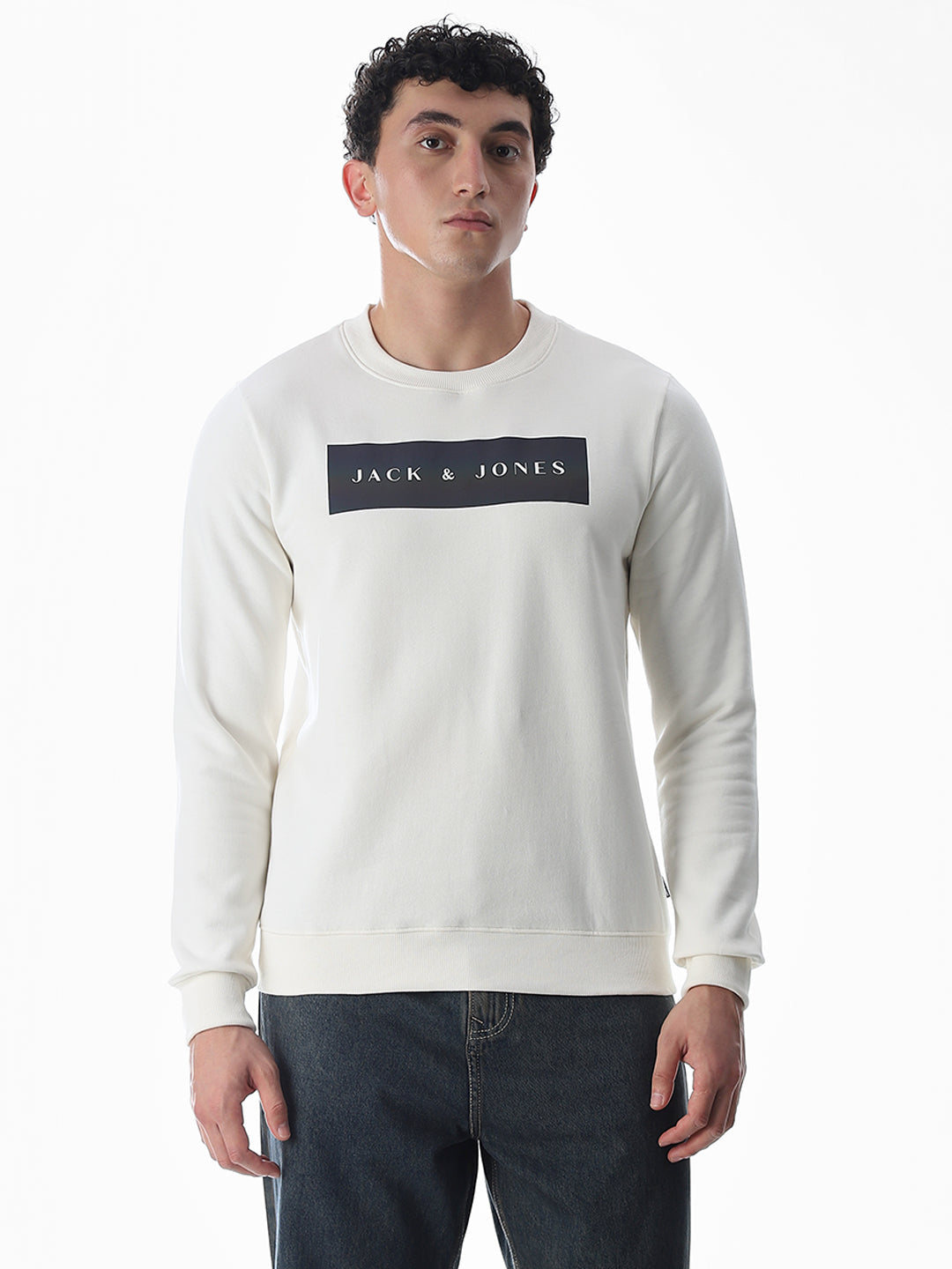 White Printed Regular Fit Sweatshirt