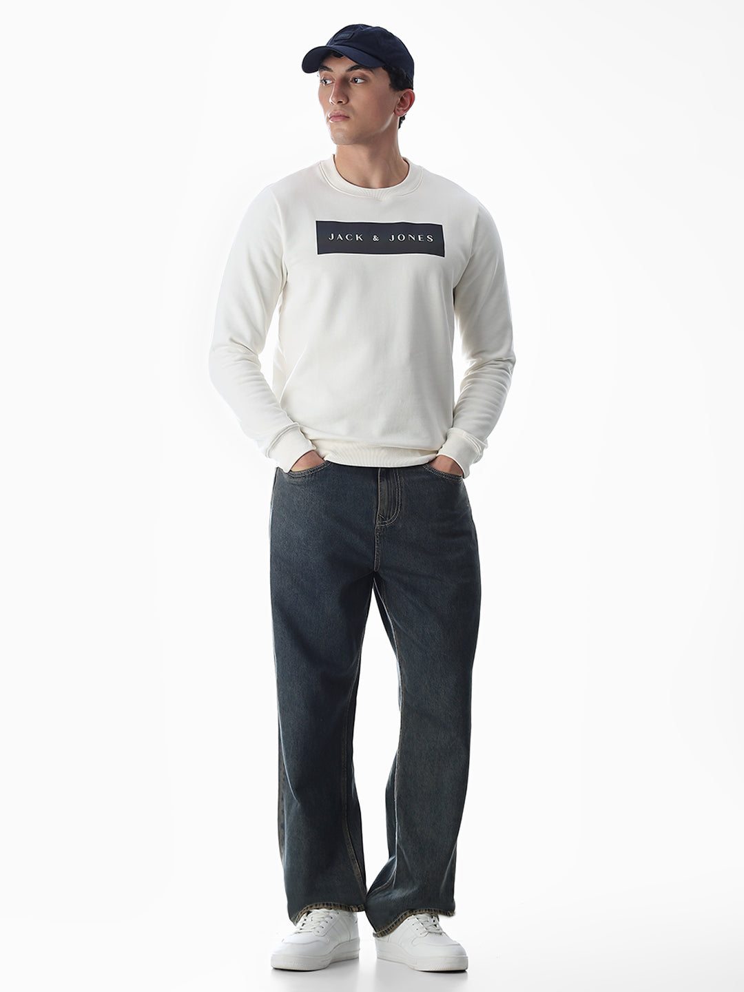 White Printed Regular Fit Sweatshirt