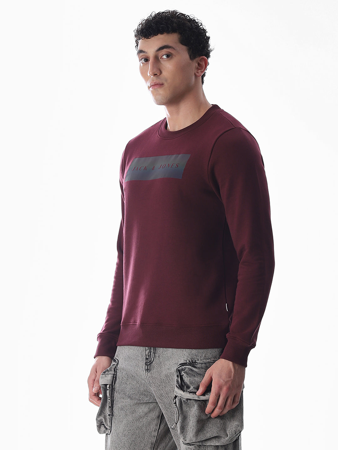 Wine Printed Regular Fit Sweatshirt