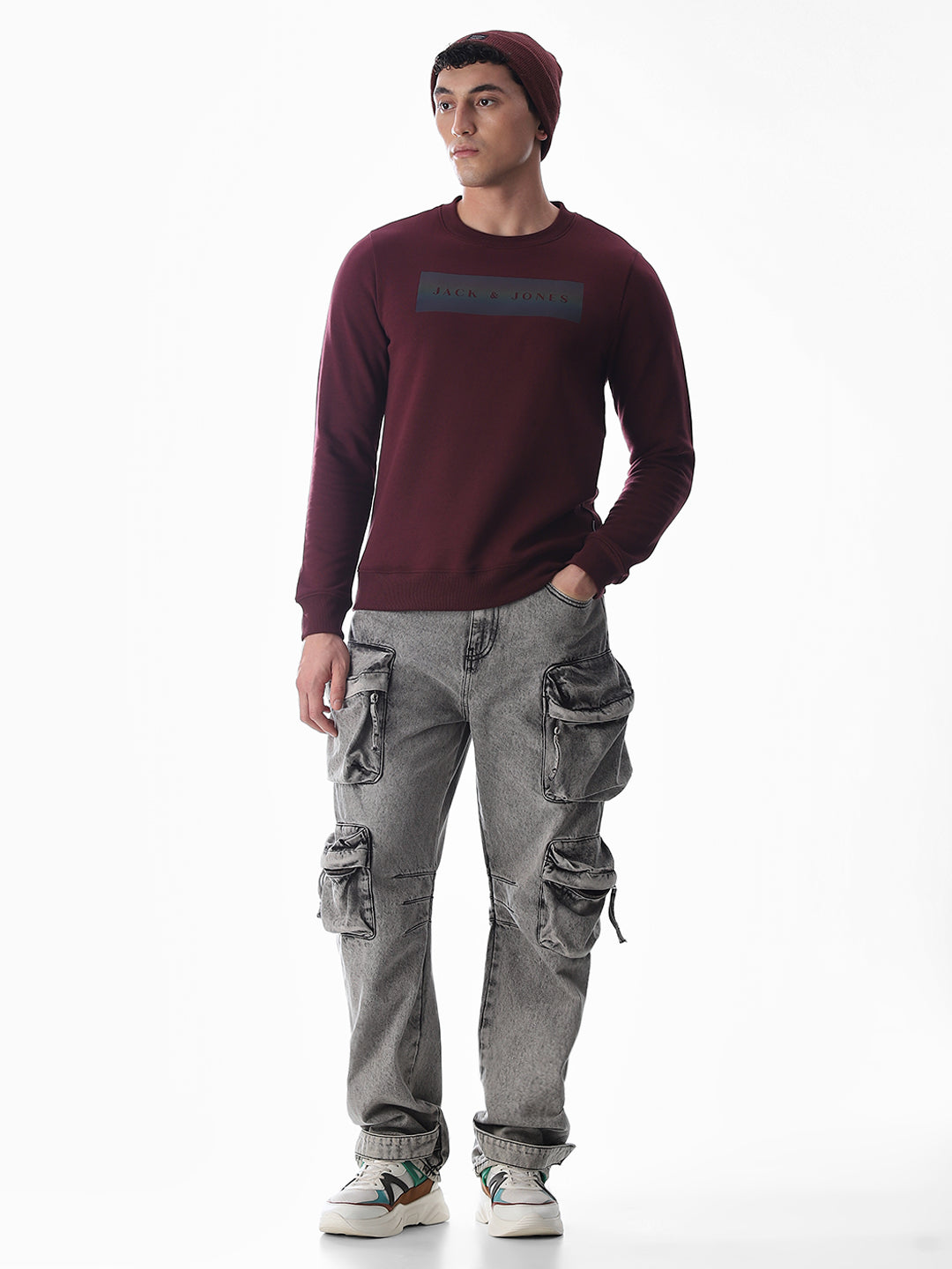 Wine Printed Regular Fit Sweatshirt