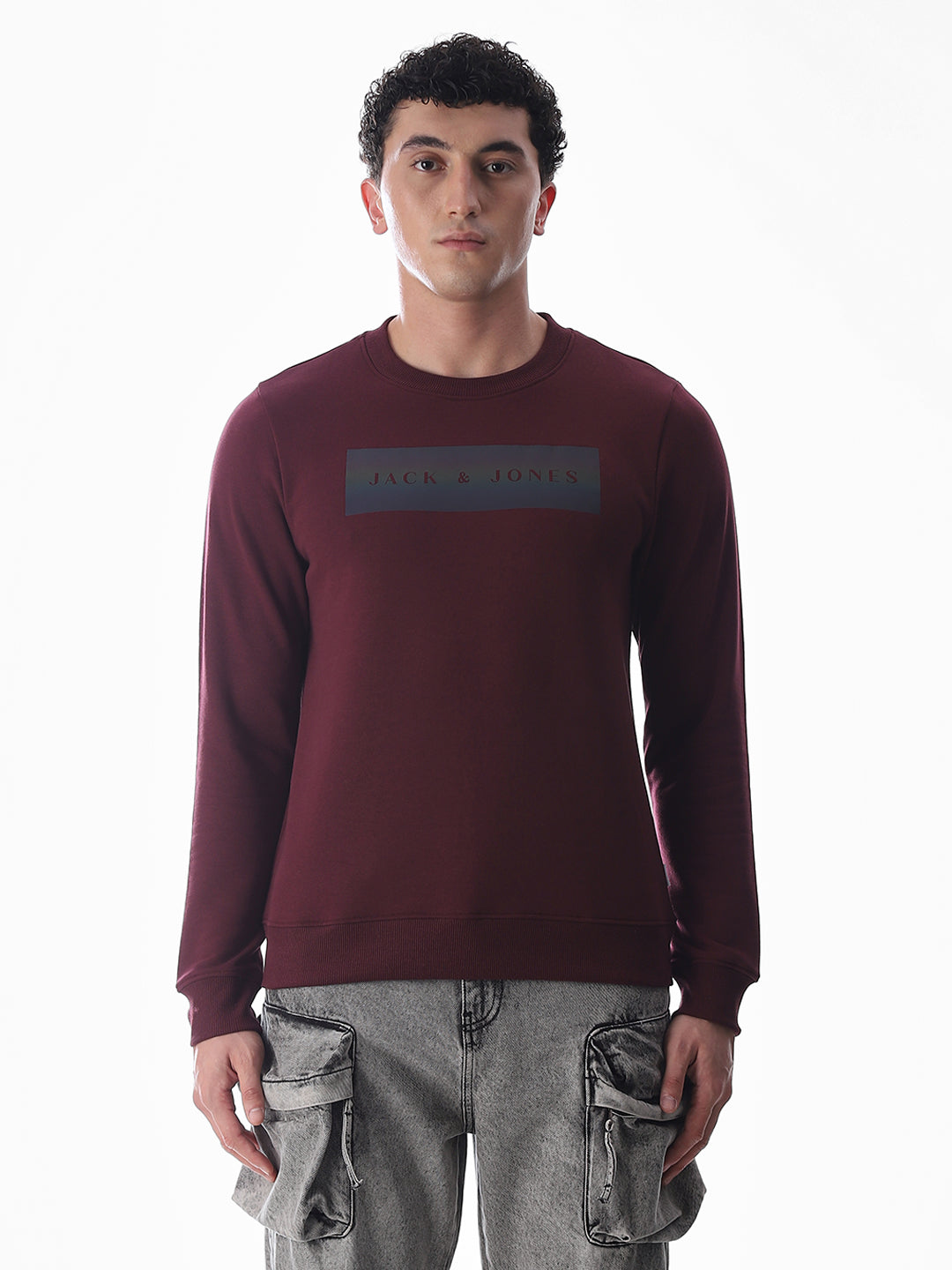 Wine Printed Regular Fit Sweatshirt