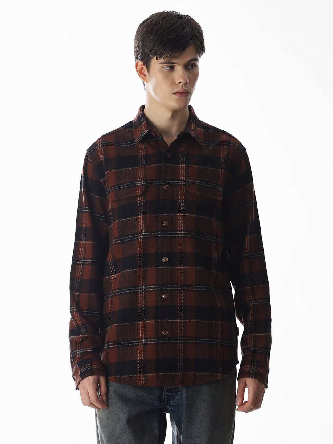 Ginger Brown Check Cotton Shirt