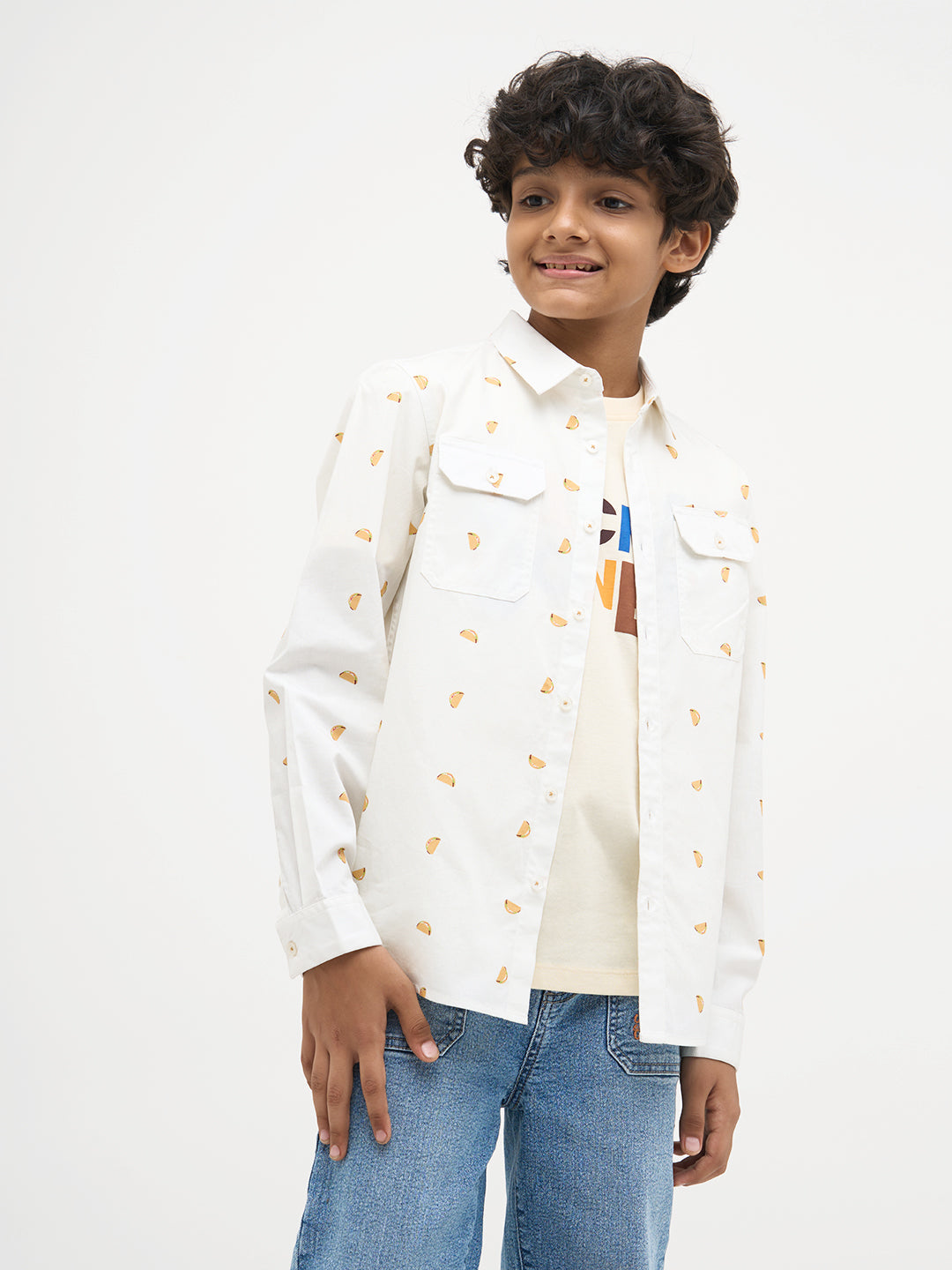 White Taco Print Cotton Shirt