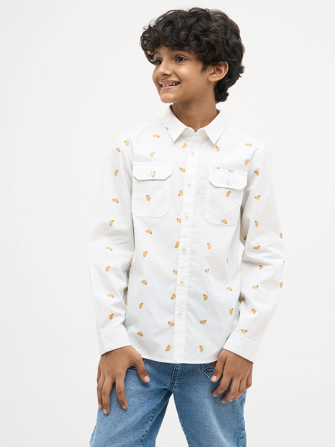 White Taco Print Cotton Shirt
