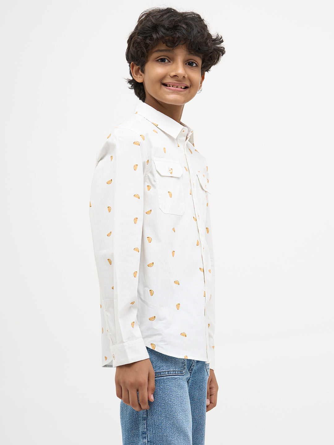 White Taco Print Cotton Shirt