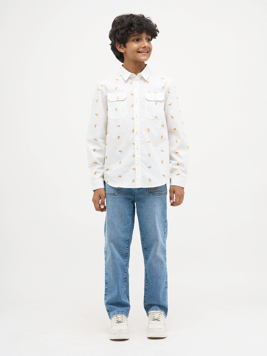 White Taco Print Cotton Shirt