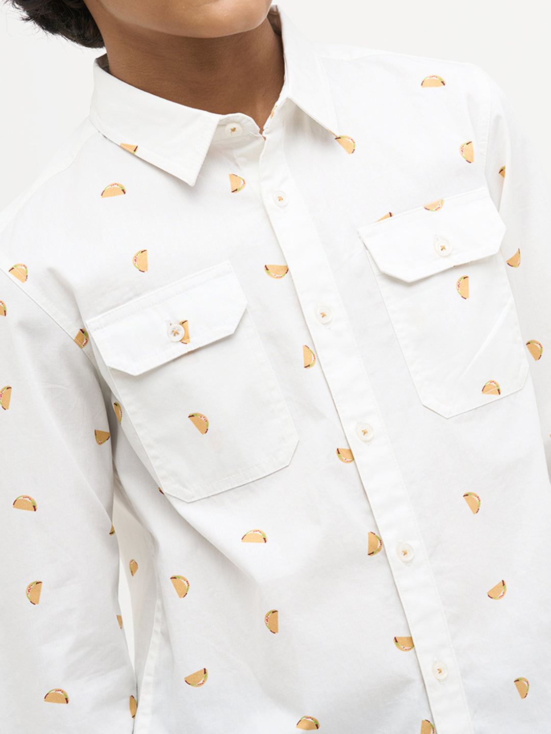 White Taco Print Cotton Shirt