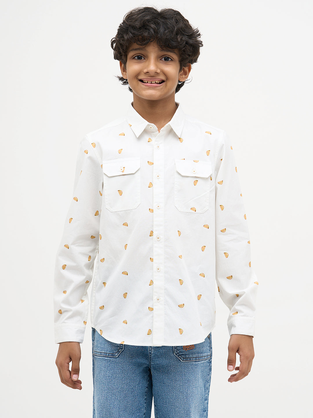 White Taco Print Cotton Shirt
