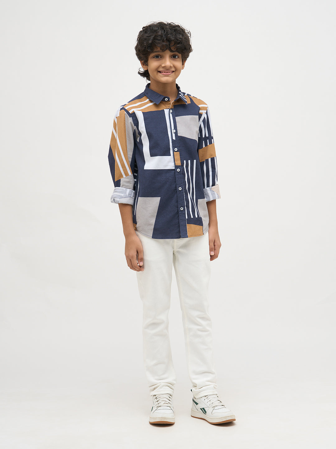 Boys Blue Printed Cotton Shirt