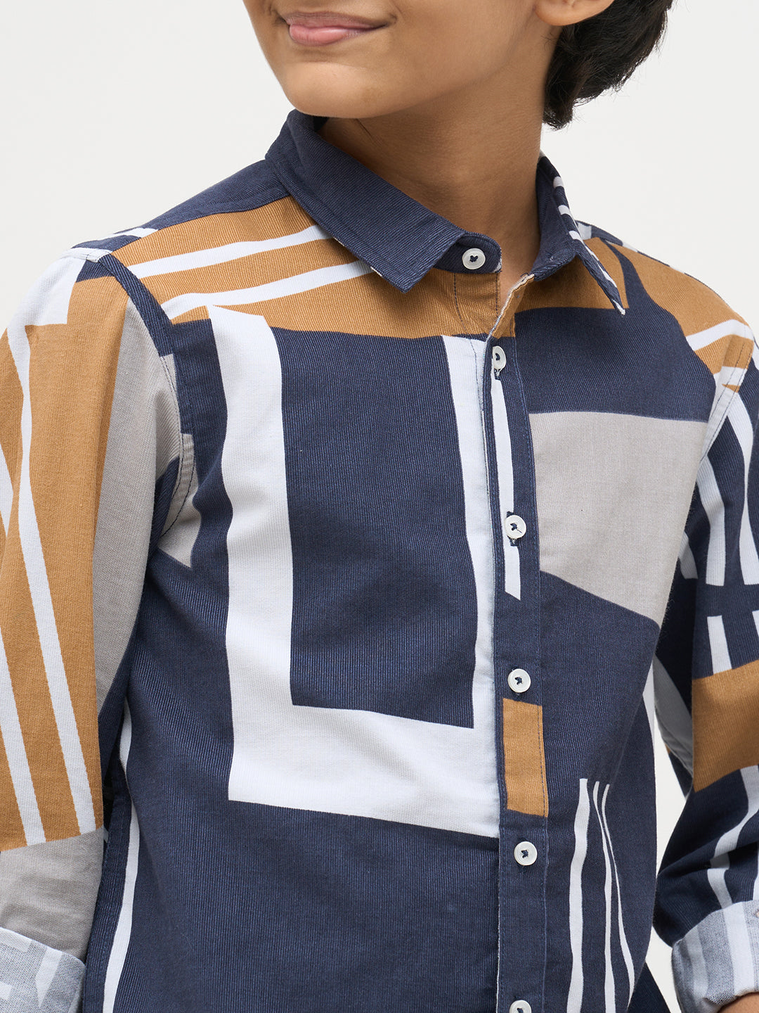 Boys Blue Printed Cotton Shirt