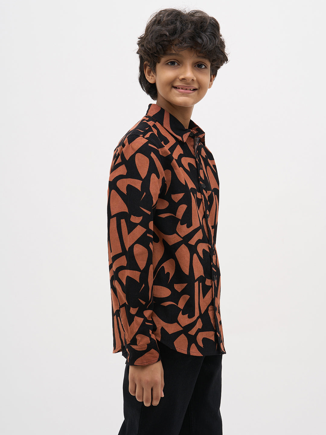 Boys Black Printed Cotton Shirt