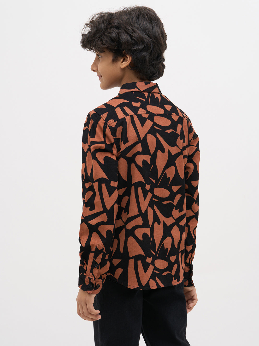 Boys Black Printed Cotton Shirt