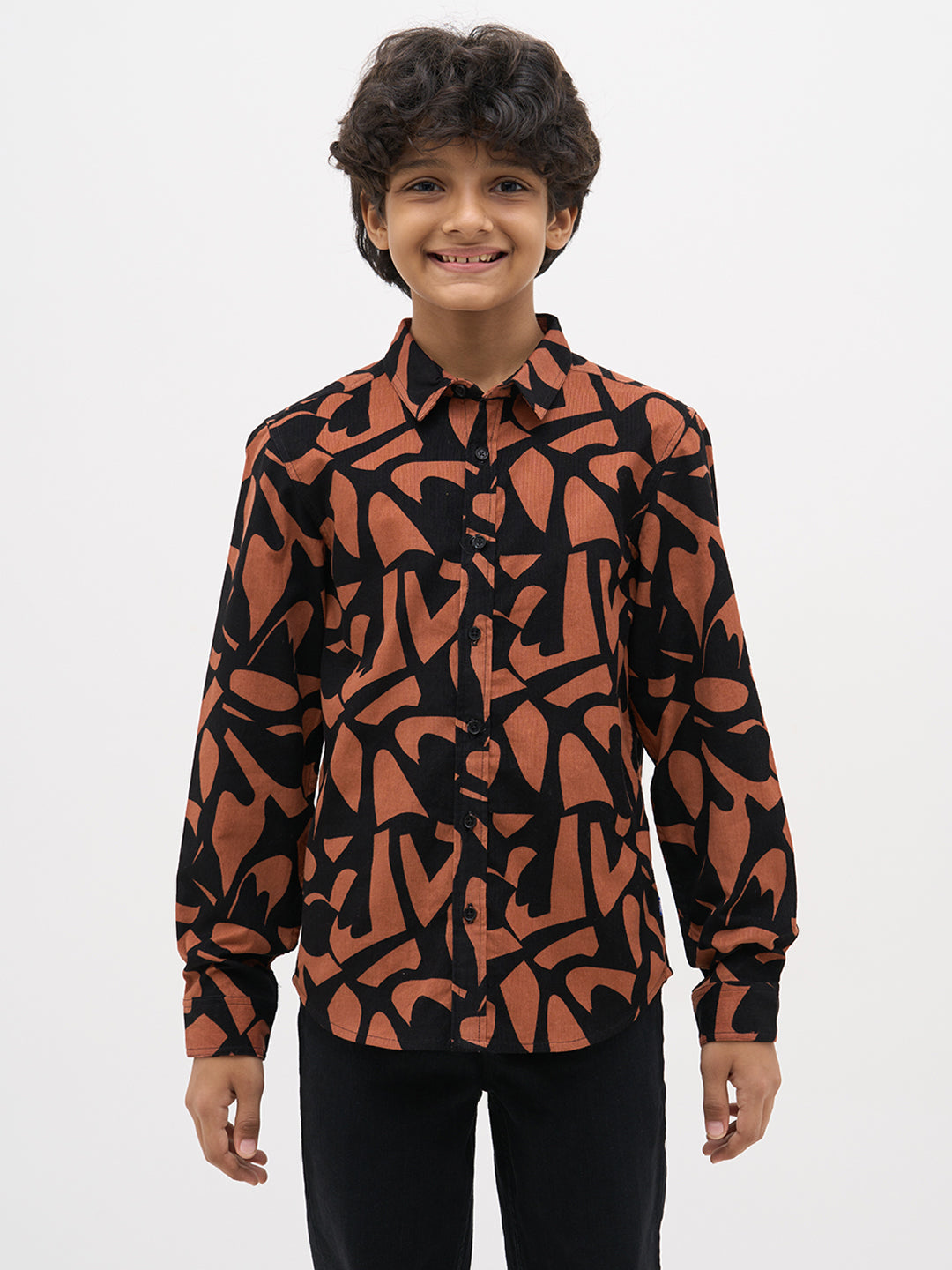 Boys Black Printed Cotton Shirt