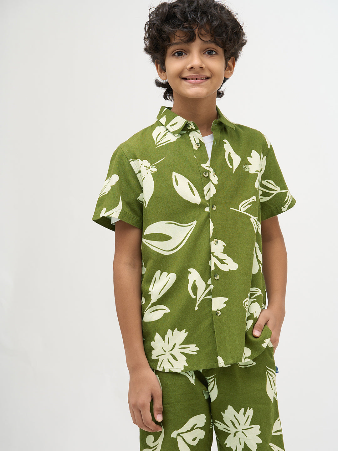 Boys Green Printed Shirt