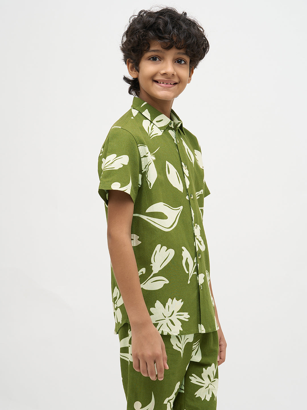 Boys Green Printed Shirt