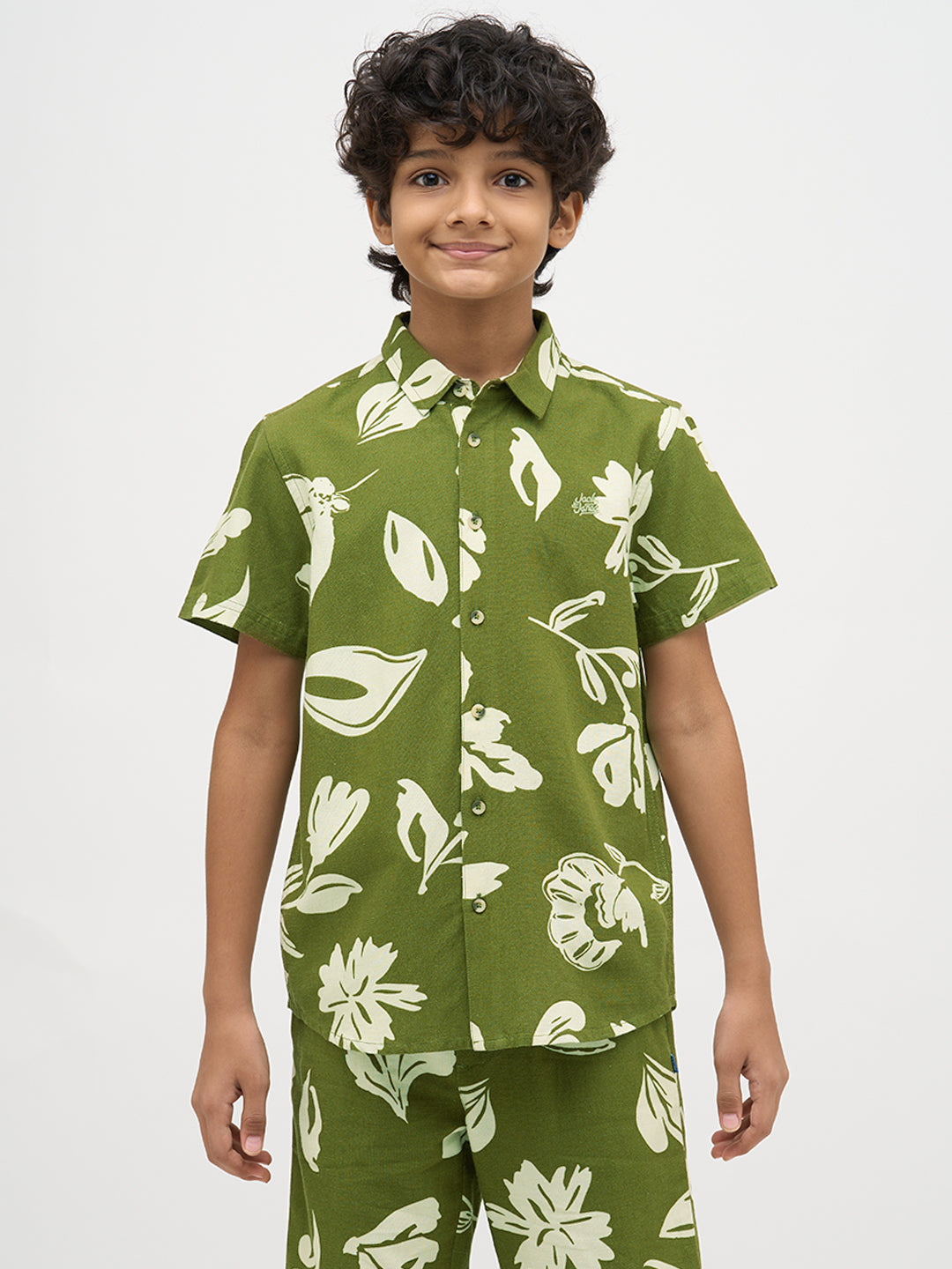 Boys Green Printed Shirt