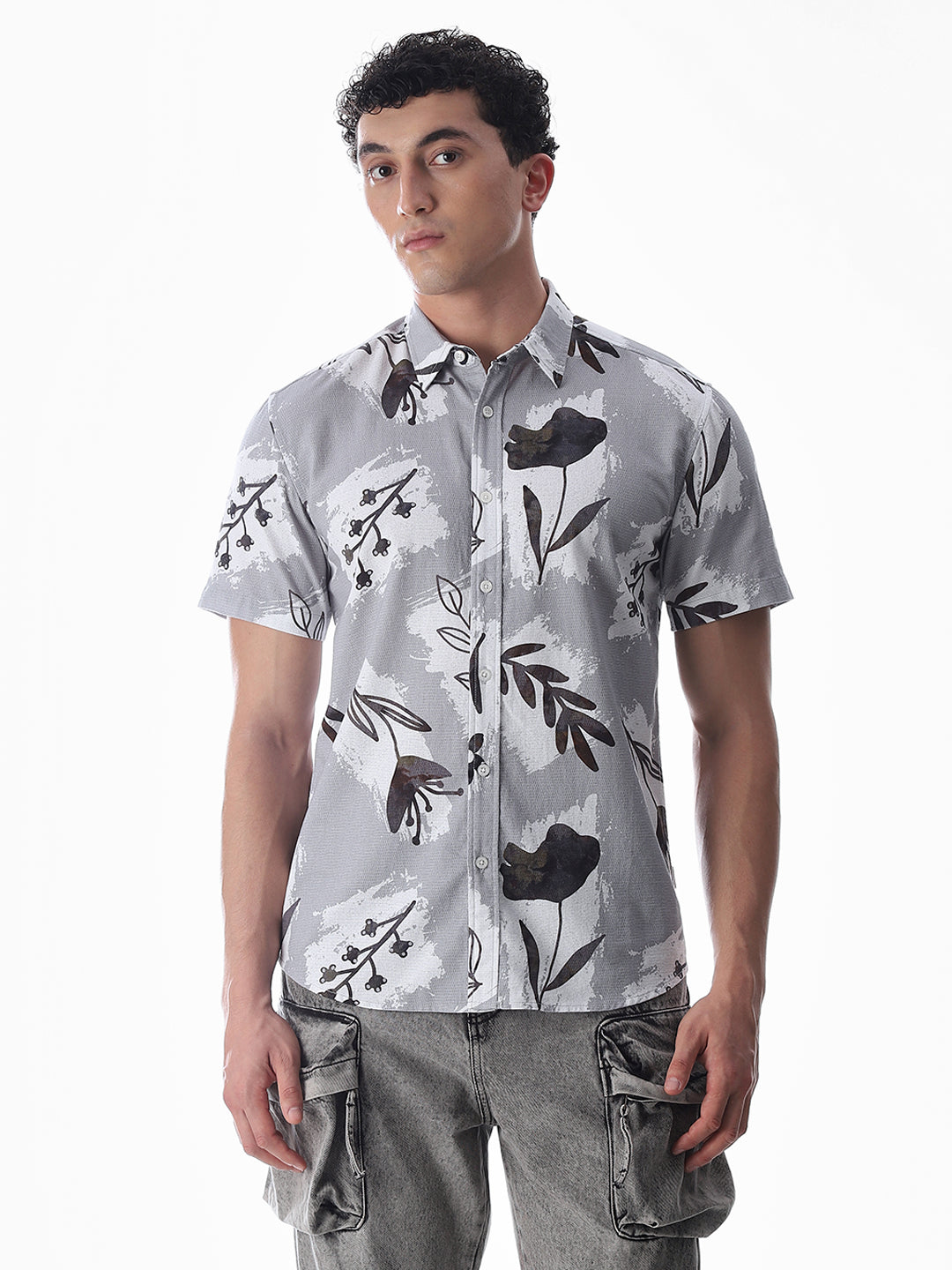 Grey Comfort Fit Printed Shirt