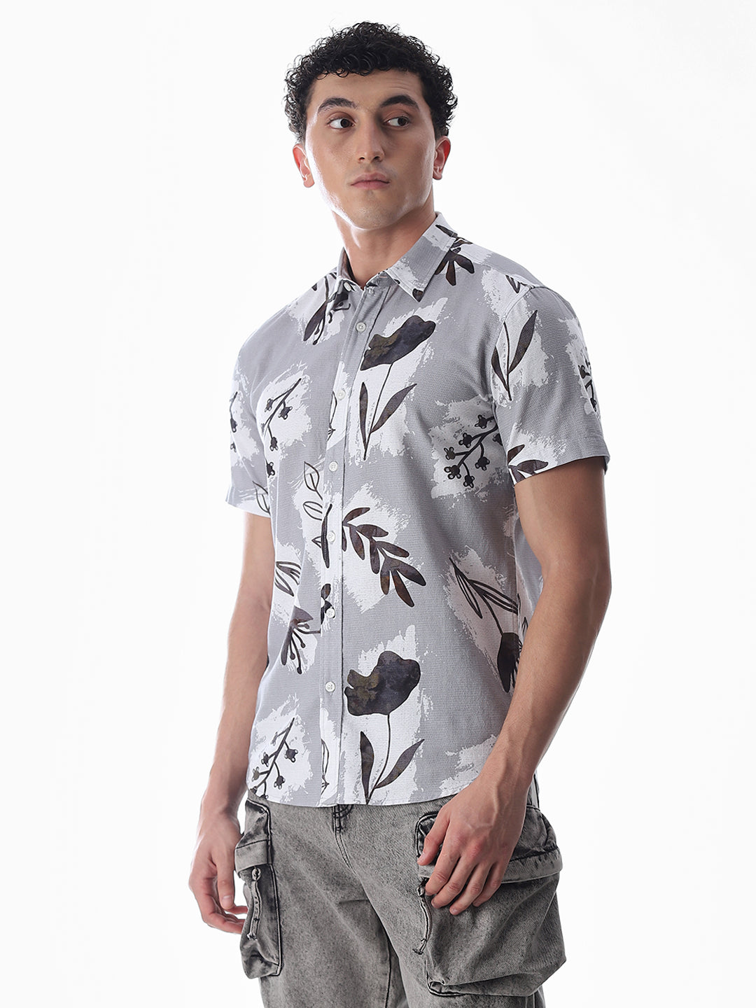 Grey Comfort Fit Printed Shirt