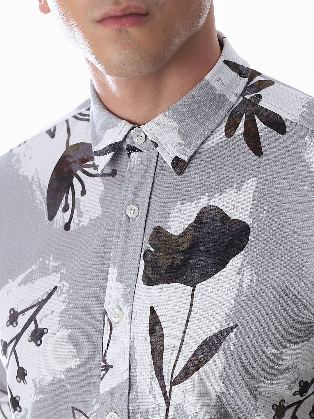 Grey Comfort Fit Printed Shirt