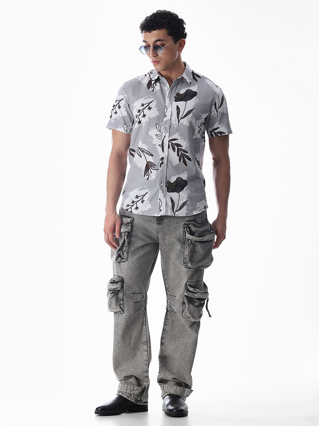 Grey Comfort Fit Printed Shirt