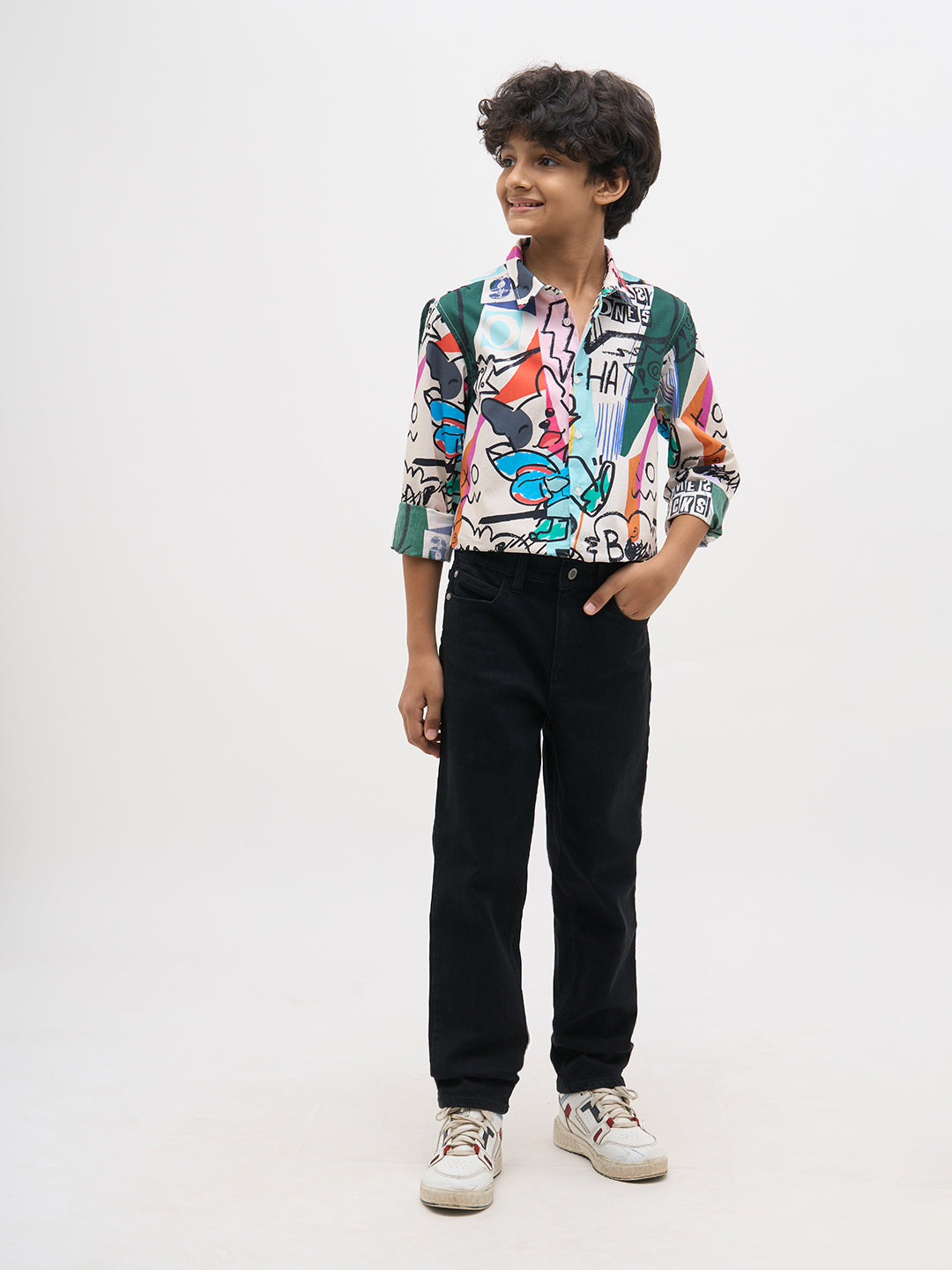 White Abstract Print Shirt