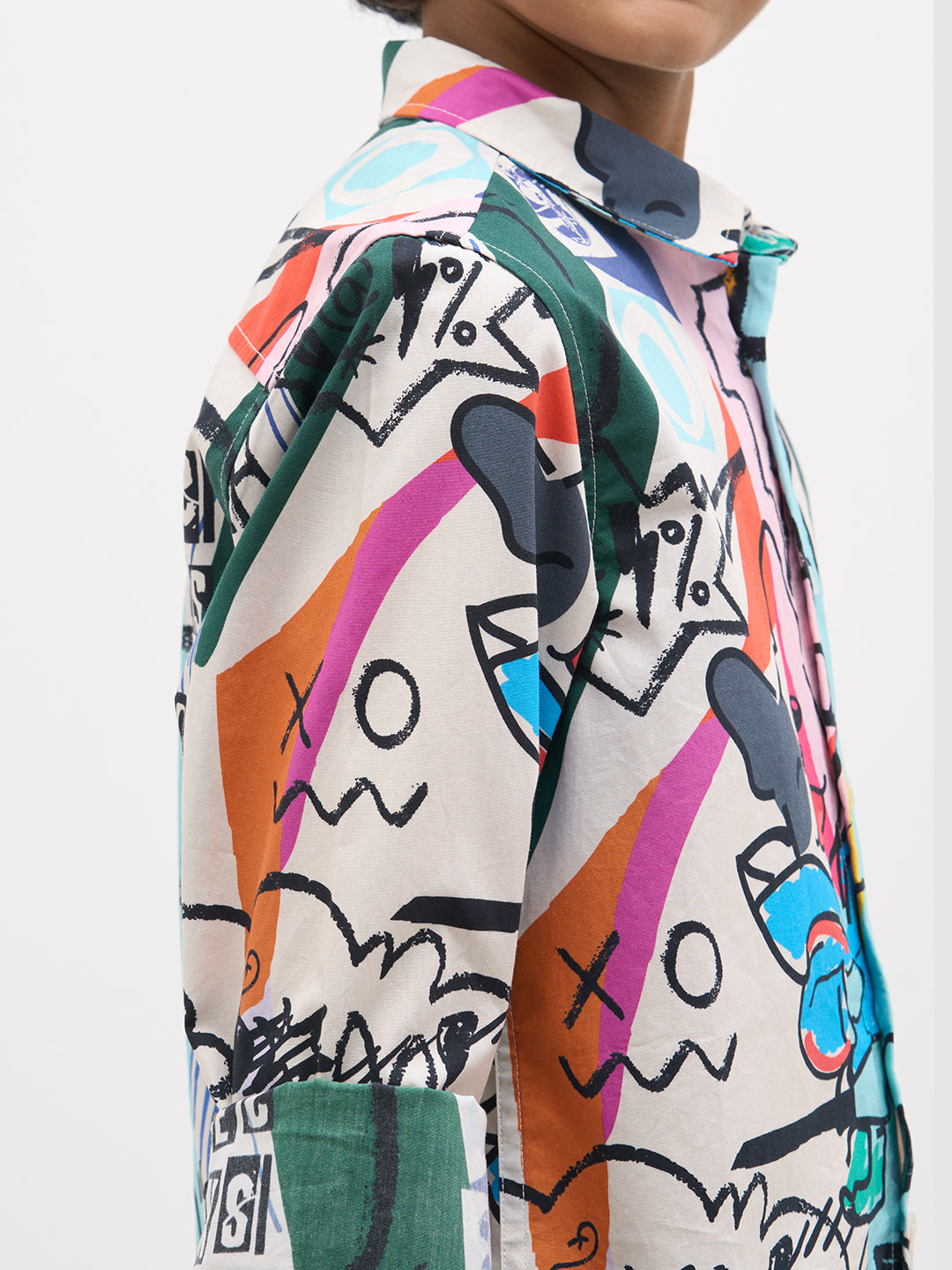 White Abstract Print Shirt