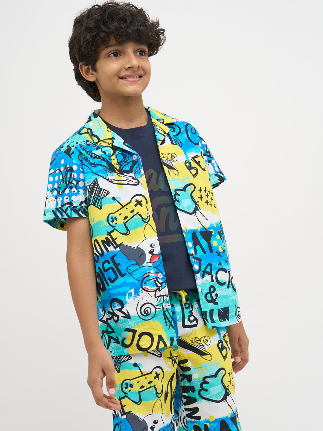 Blue Printed Cotton Shirt