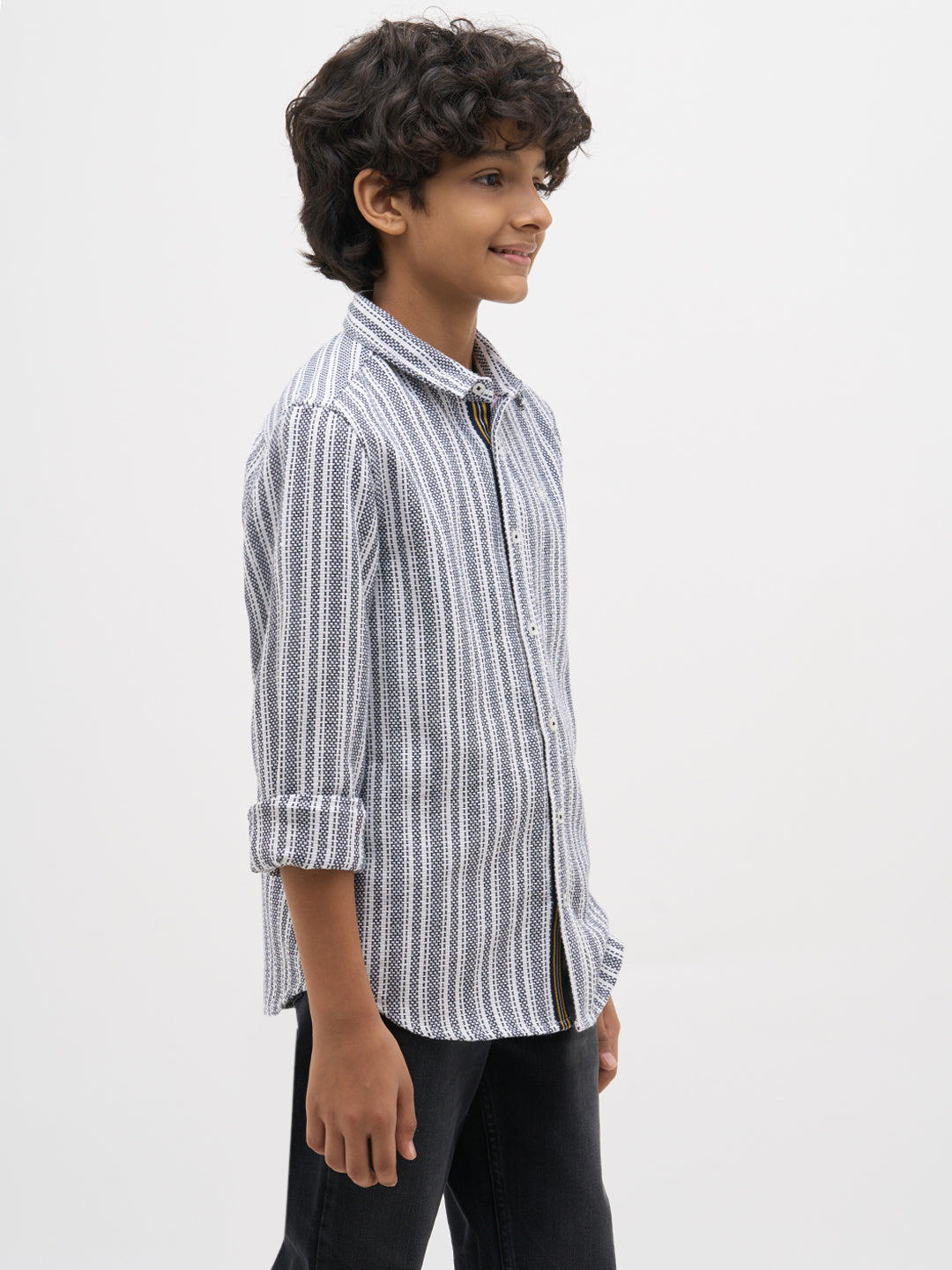 White Jacquard Striped Shirt