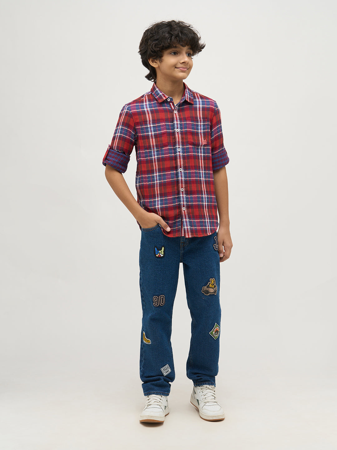 Boys Check Red Cotton Shirt
