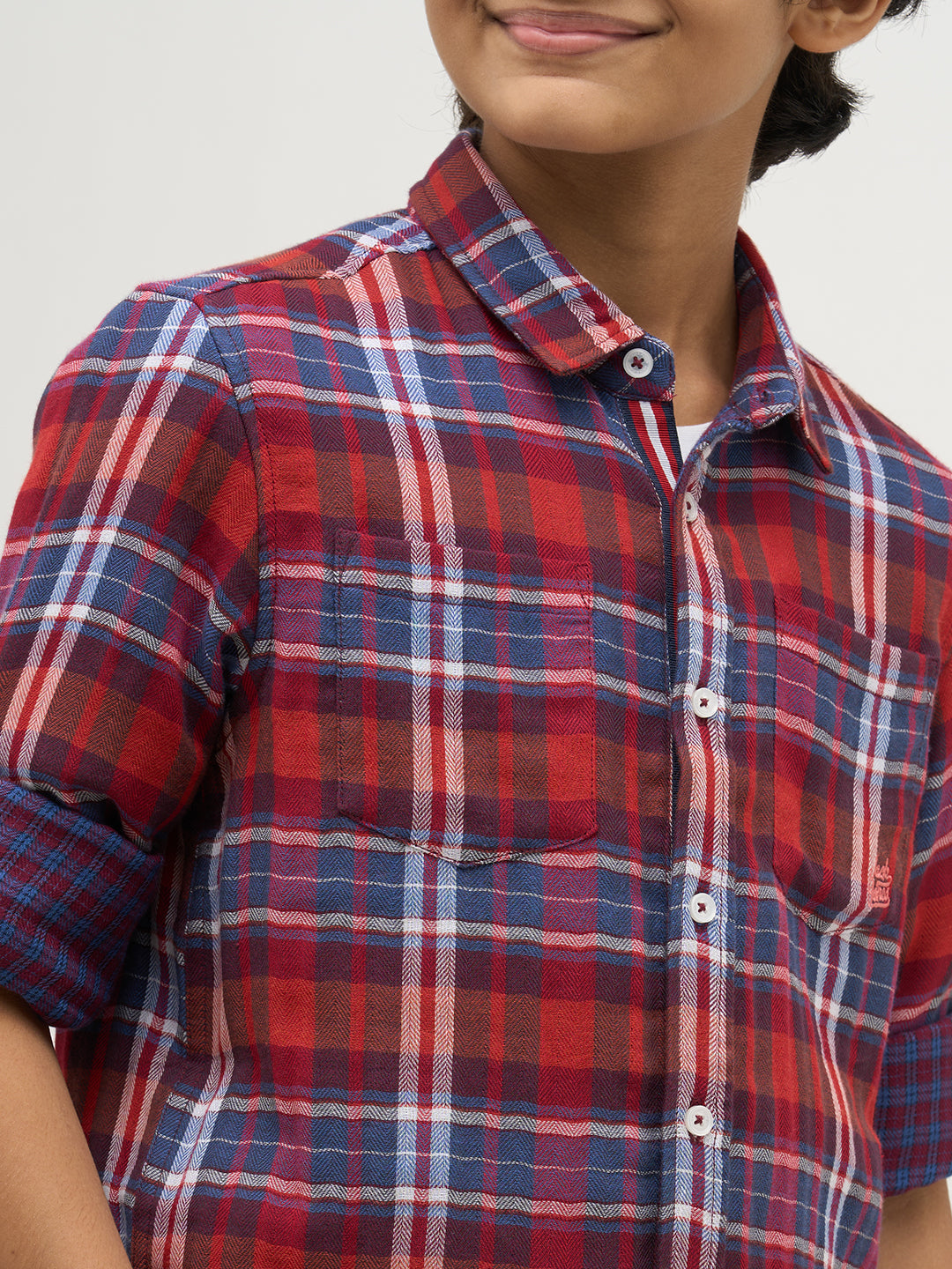 Boys Check Red Cotton Shirt
