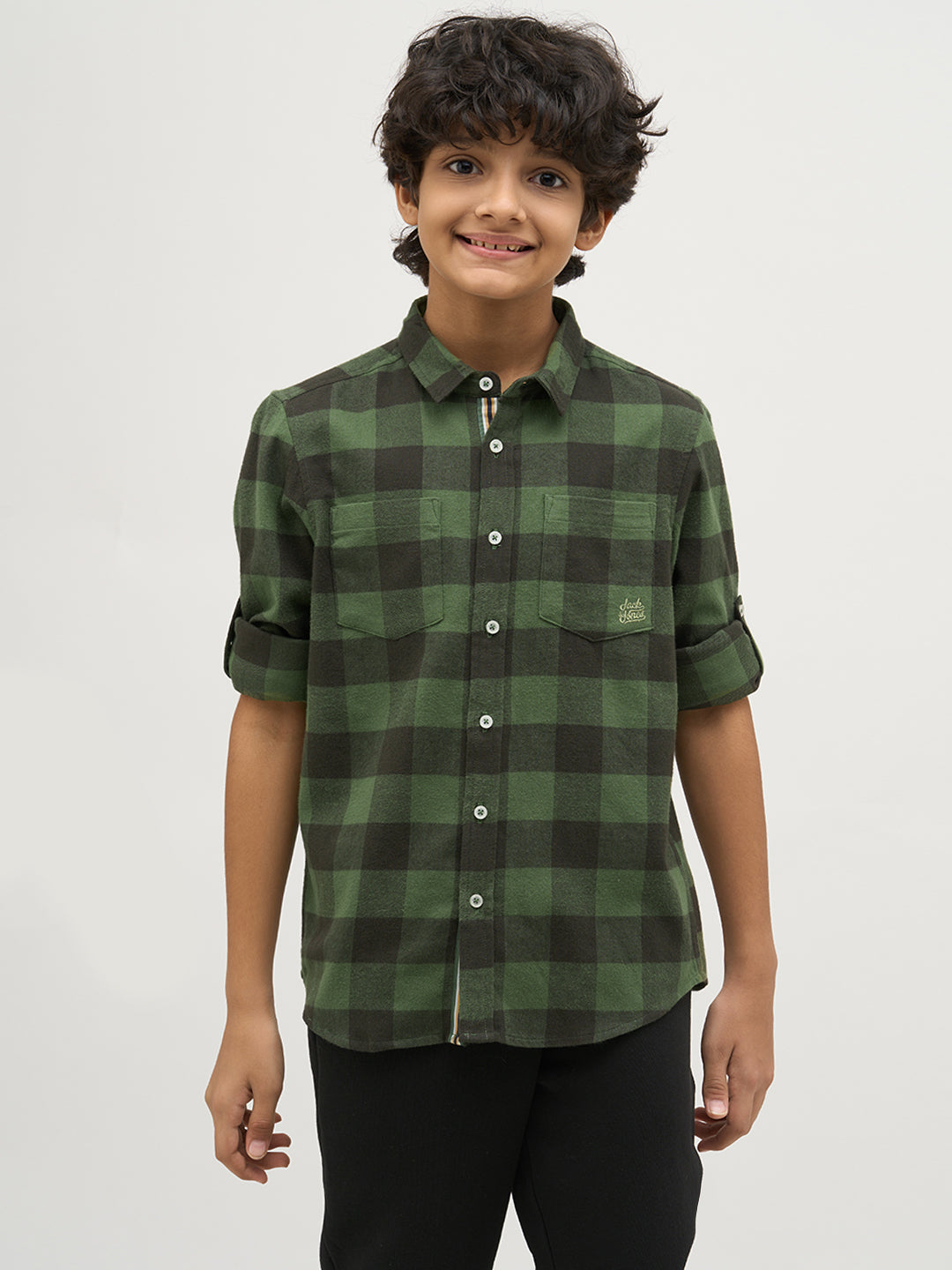 Boys Regular Fit Check Shirt - Green