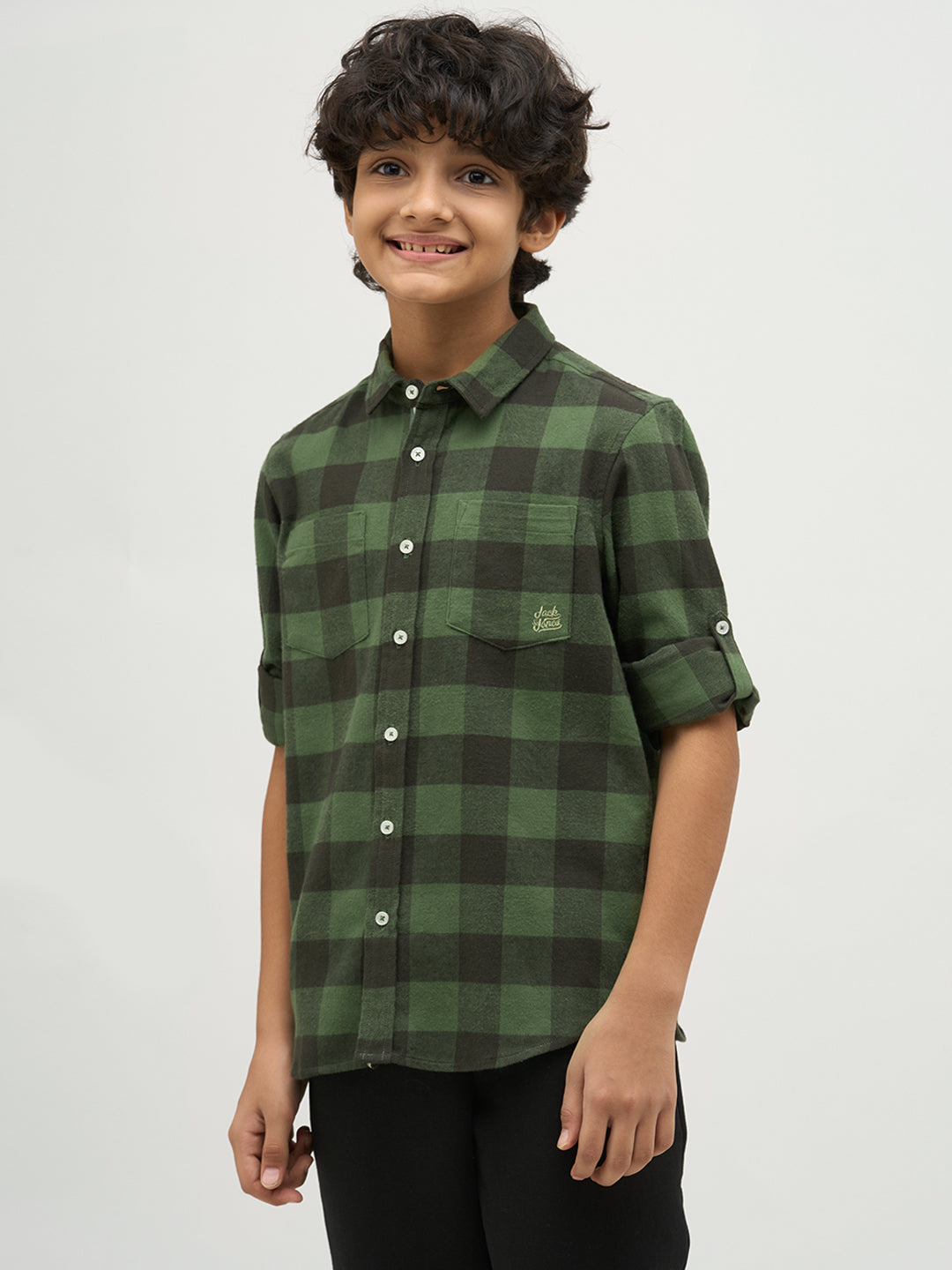 Boys Regular Fit Check Shirt - Green