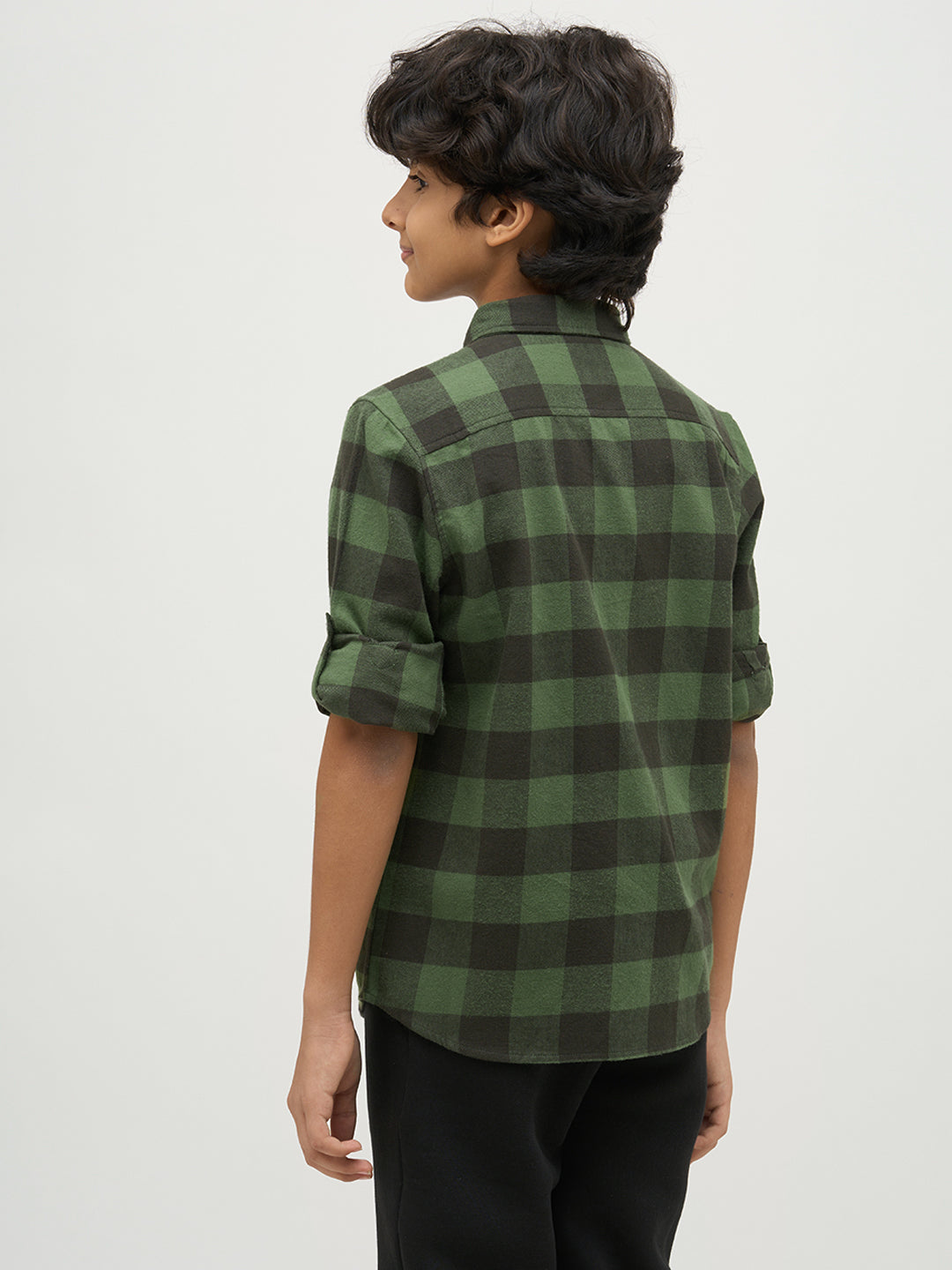 Boys Regular Fit Check Shirt - Green