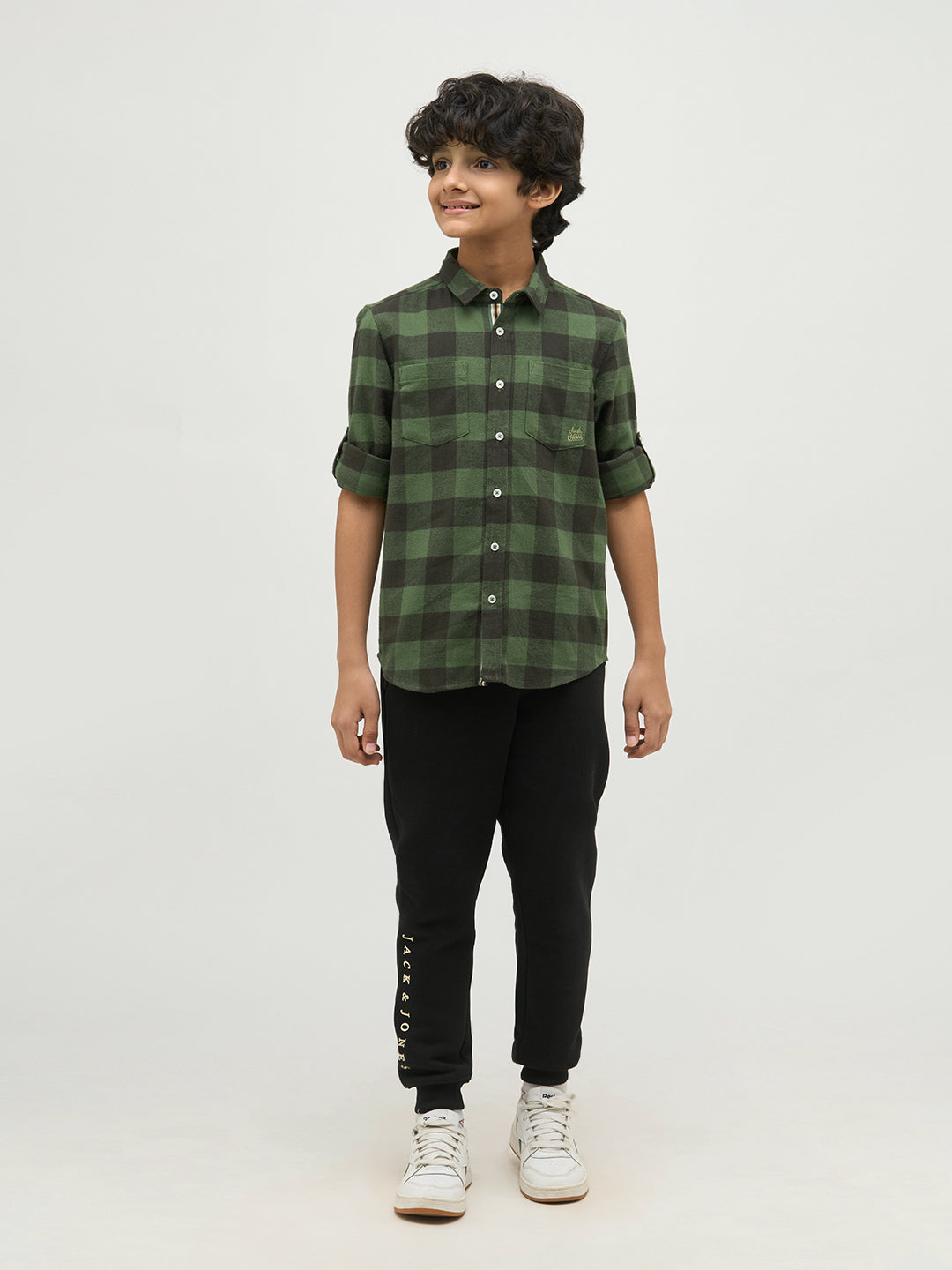 Boys Regular Fit Check Shirt - Green