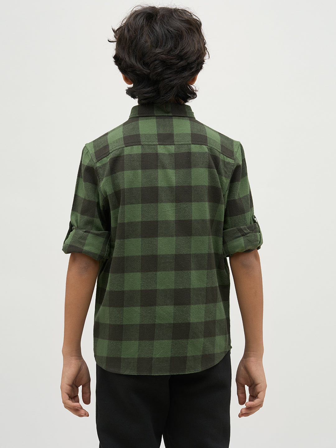 Boys Regular Fit Check Shirt - Green