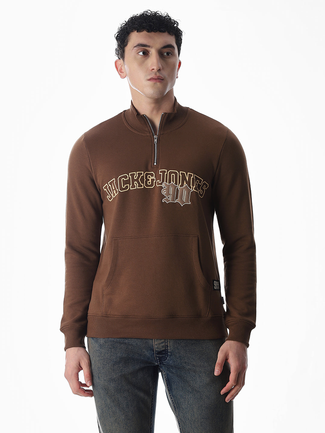 Brown Embroidered Print Sweatshirt