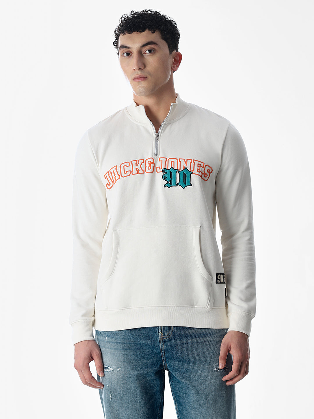 White Embroidered Print Sweatshirt