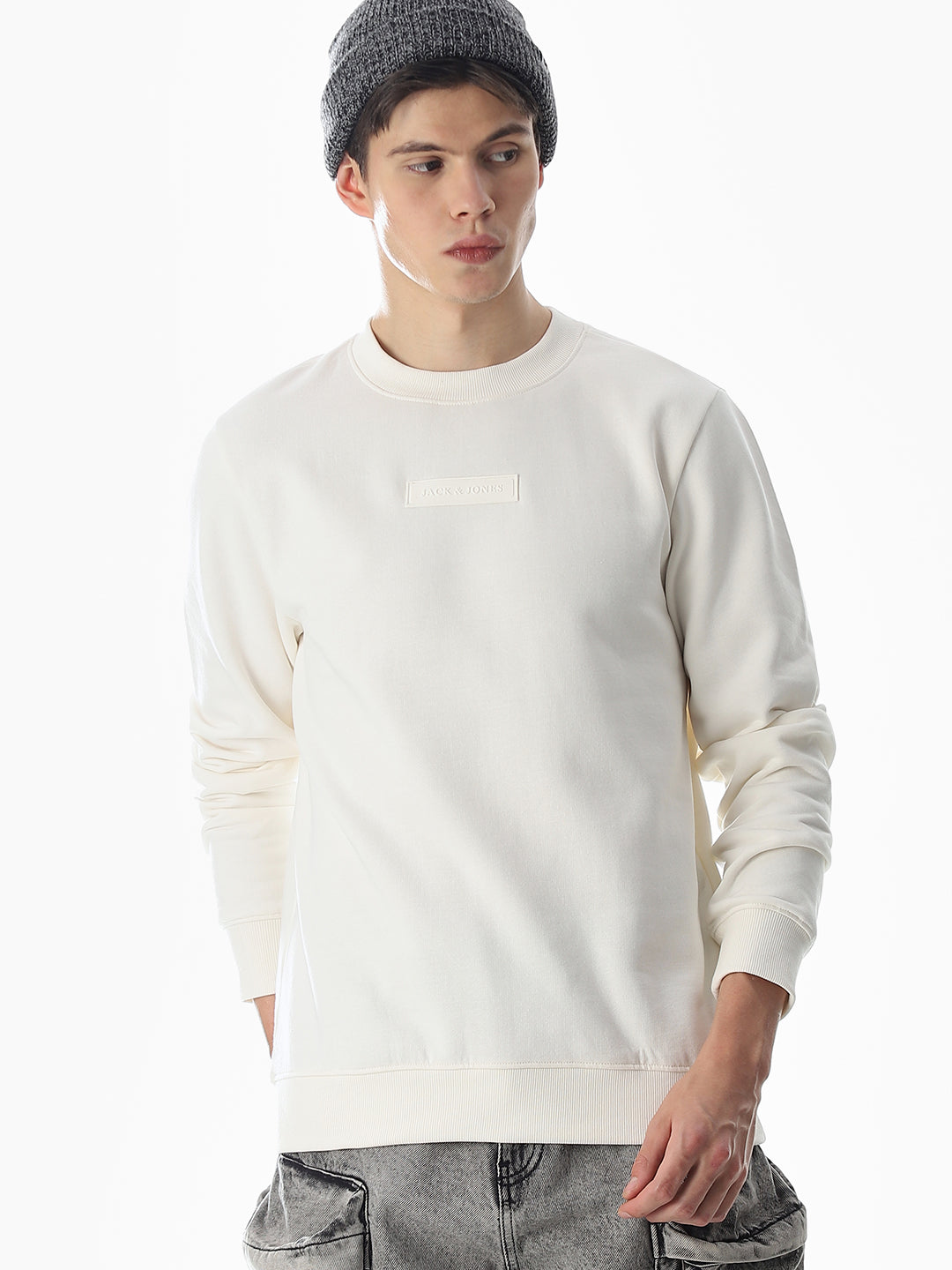 White Regular Fit Sweatshirt