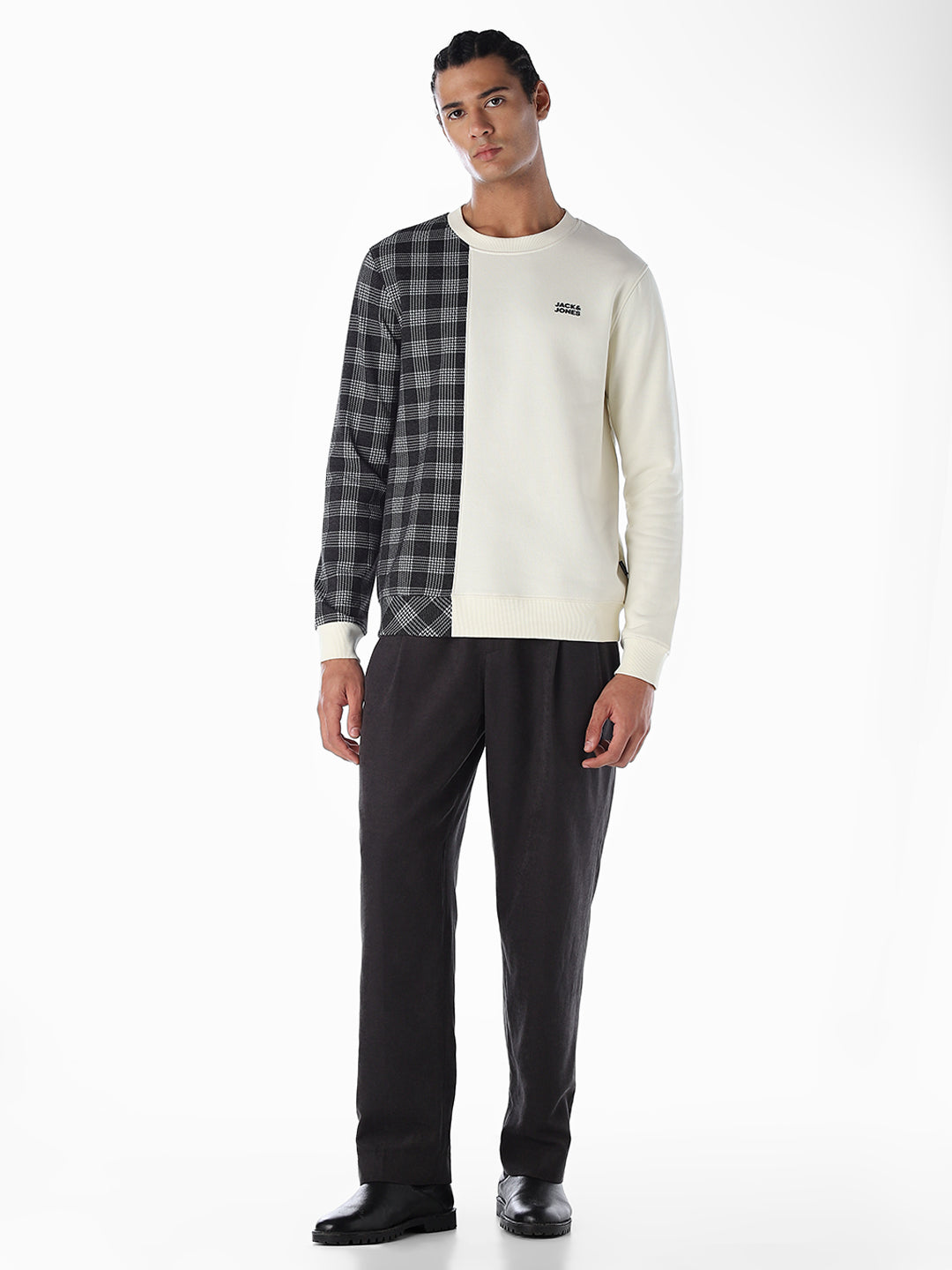 White Check Colourblocked Sweatshirt