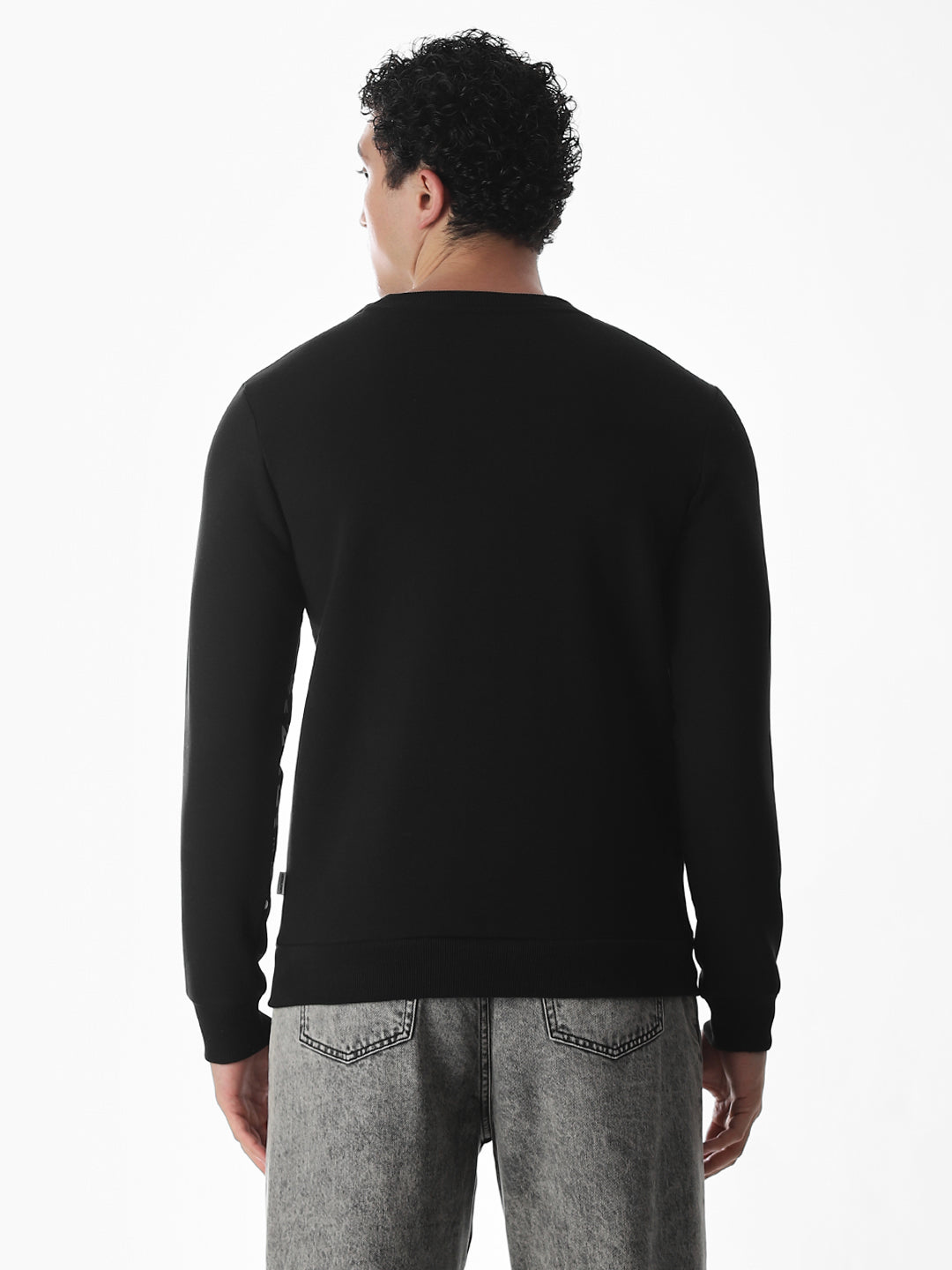 Non-Hooded Printed Sweatshirt - Black