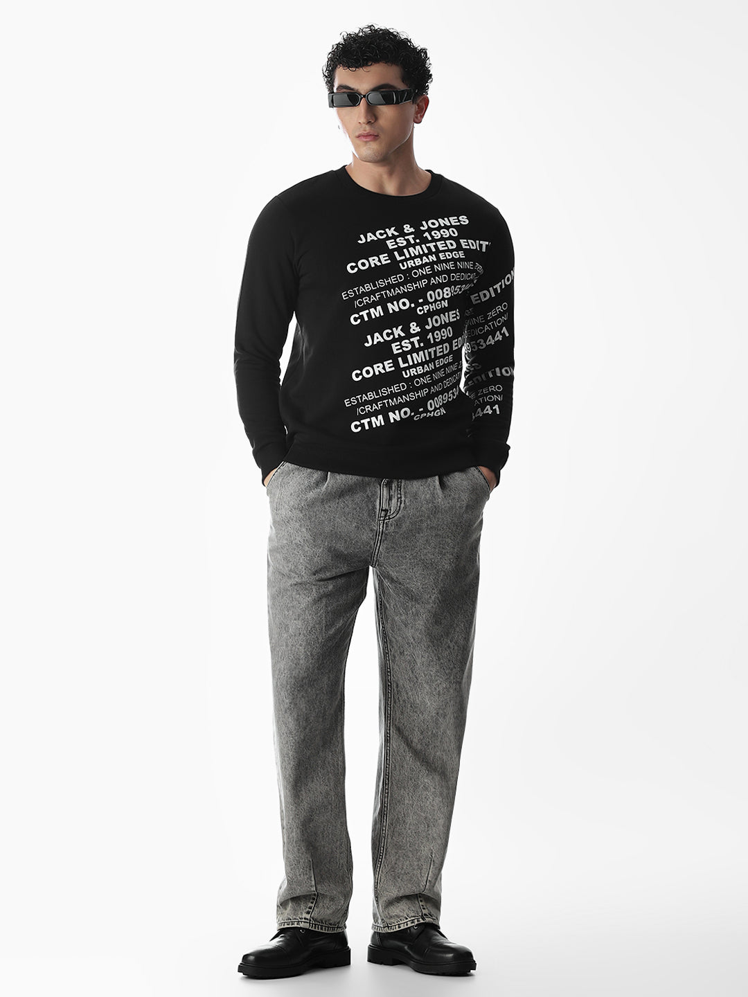Non-Hooded Printed Sweatshirt - Black