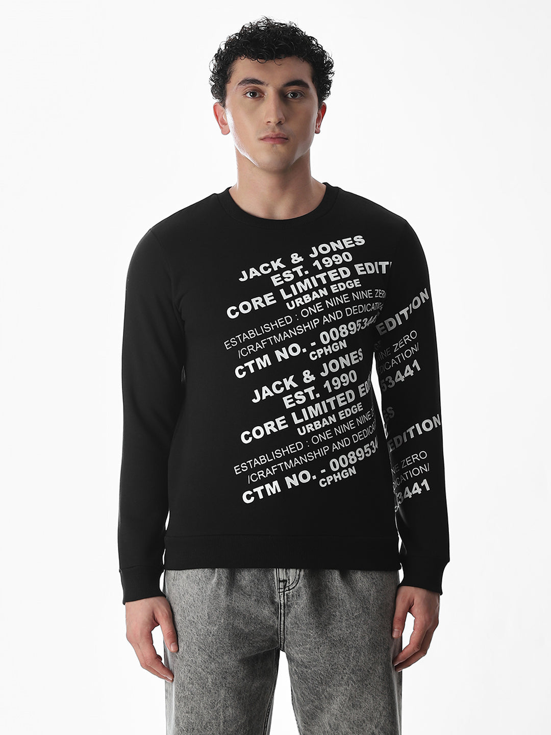 Non-Hooded Printed Sweatshirt - Black