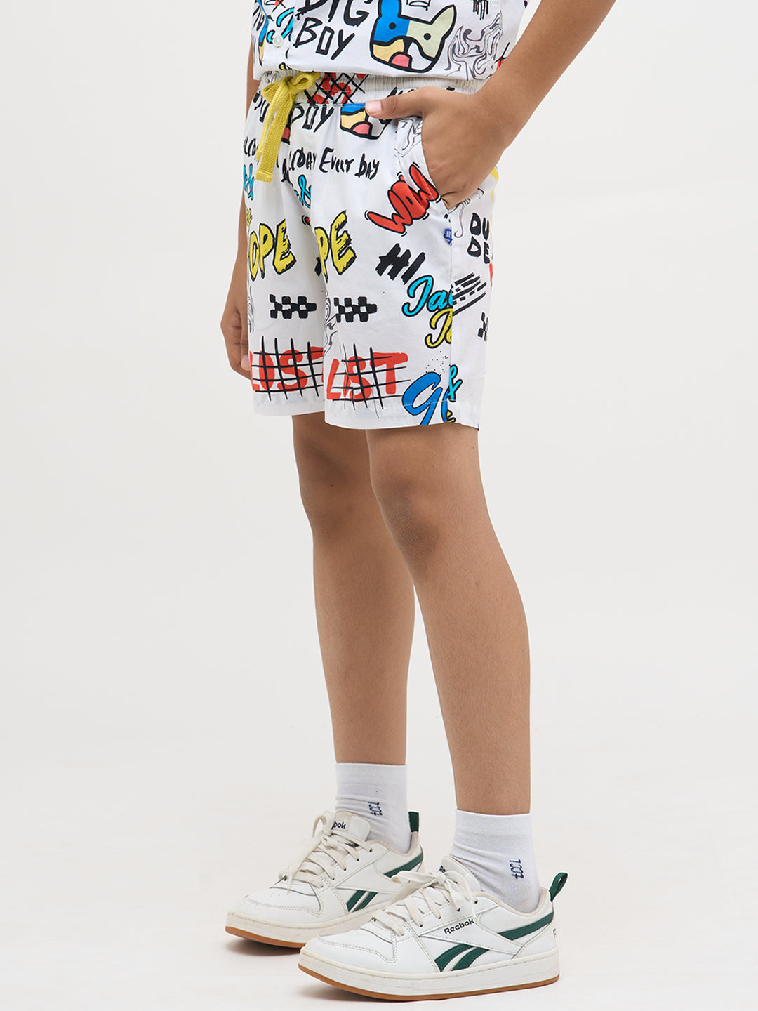 White Cotton Printed Shorts