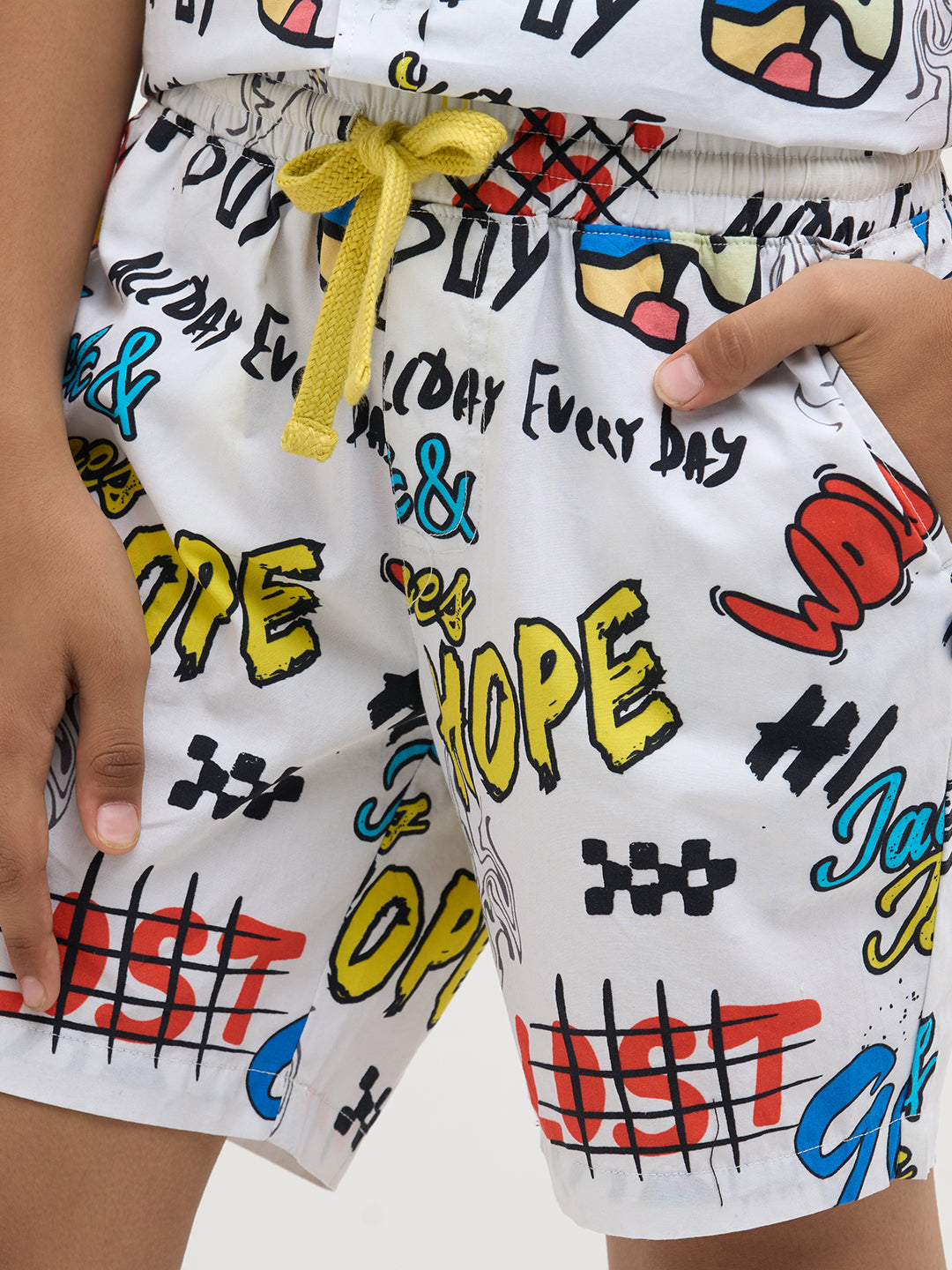 White Cotton Printed Shorts