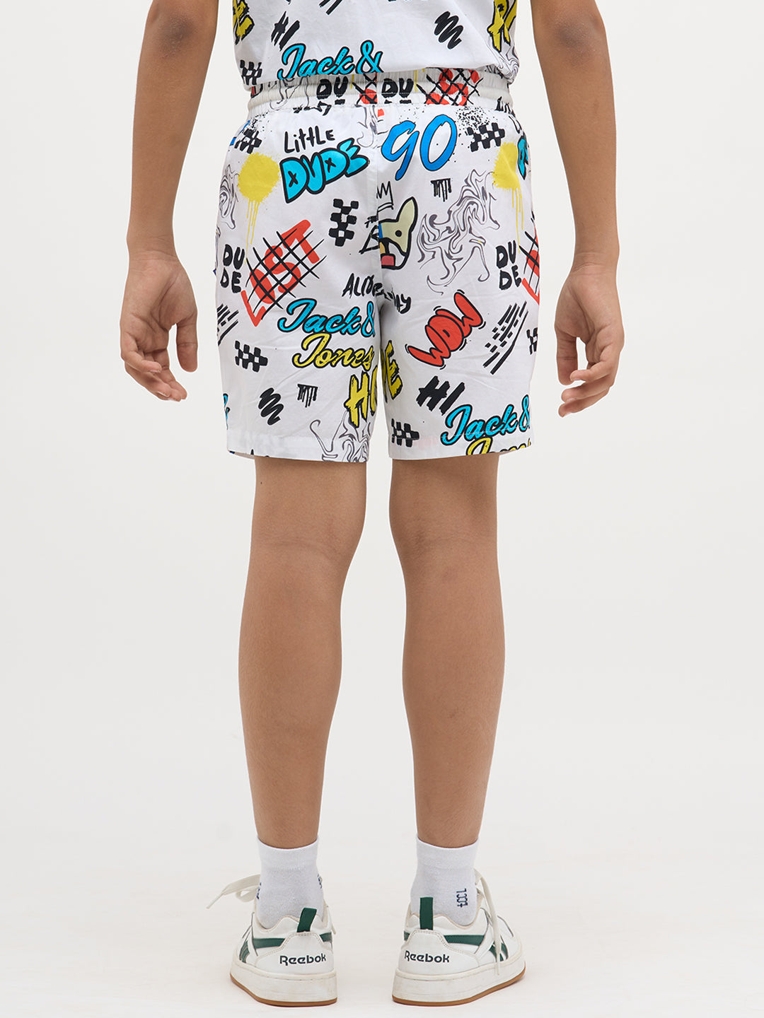 White Cotton Printed Shorts