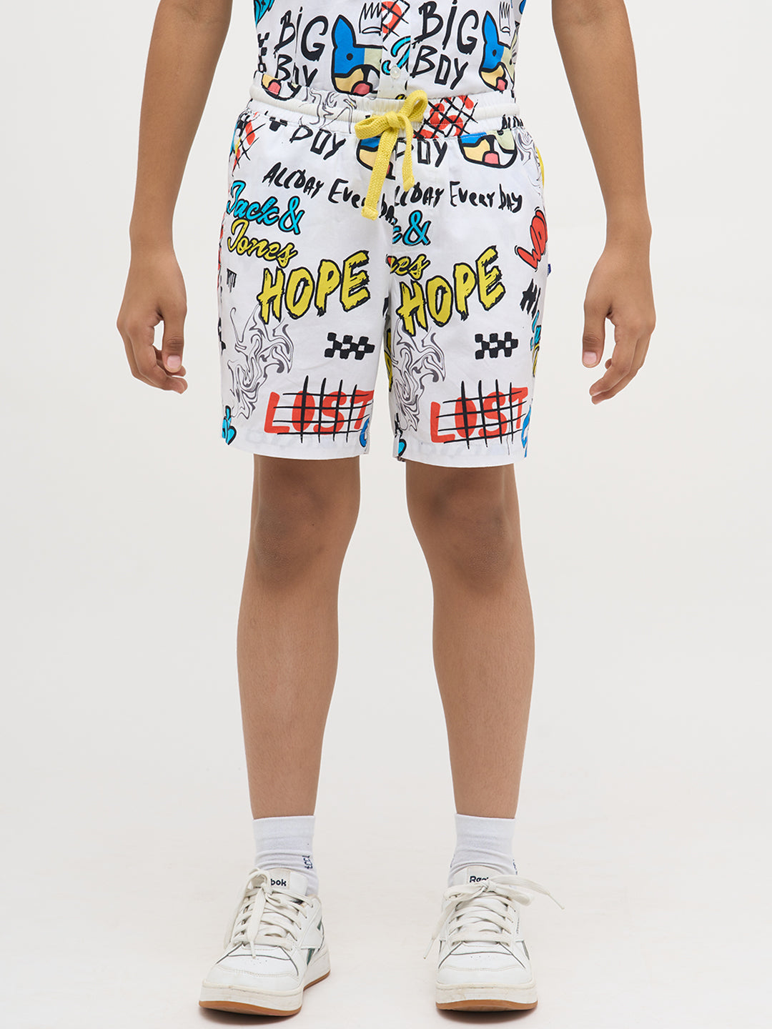 White Cotton Printed Shorts