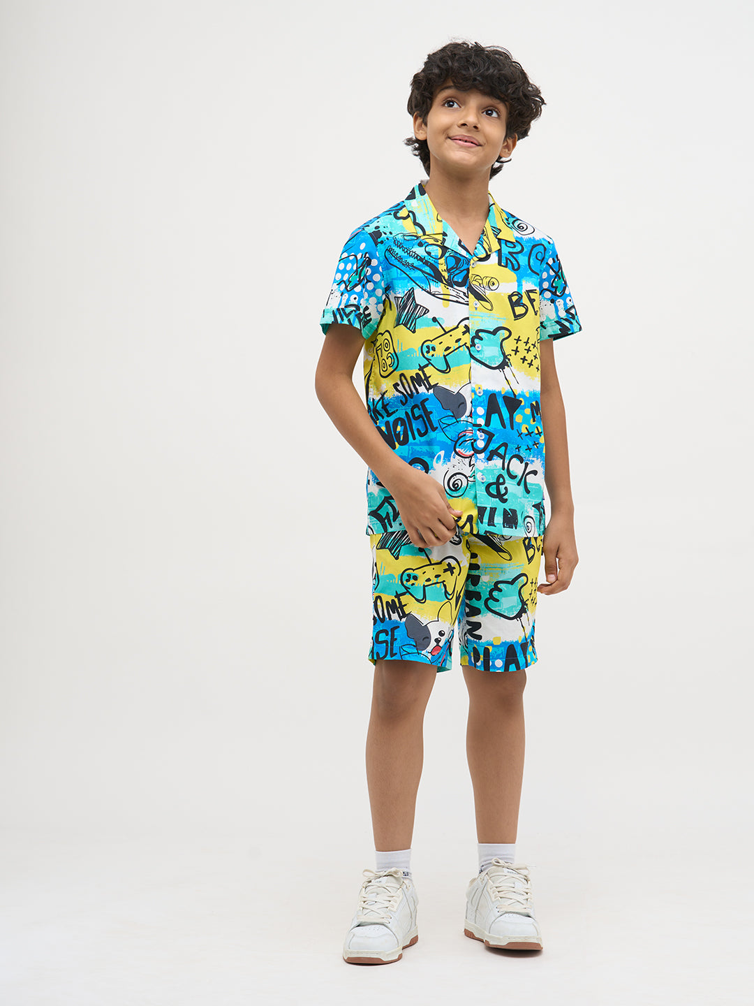 Blue Printed Cotton Shorts