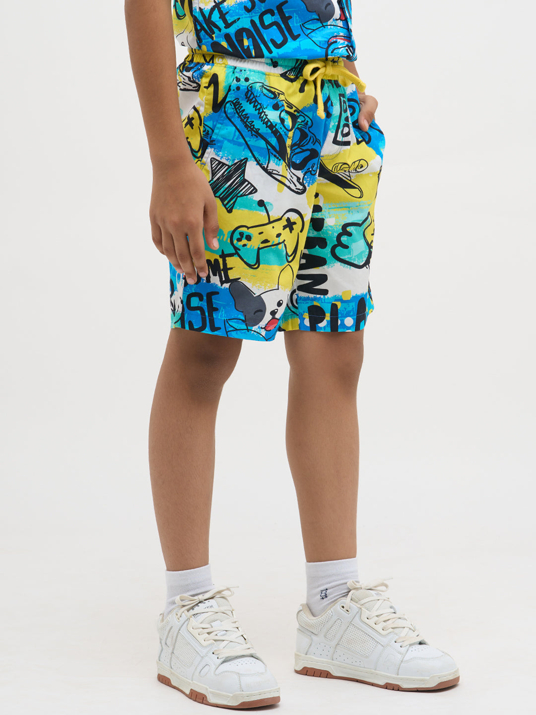 Blue Printed Cotton Shorts