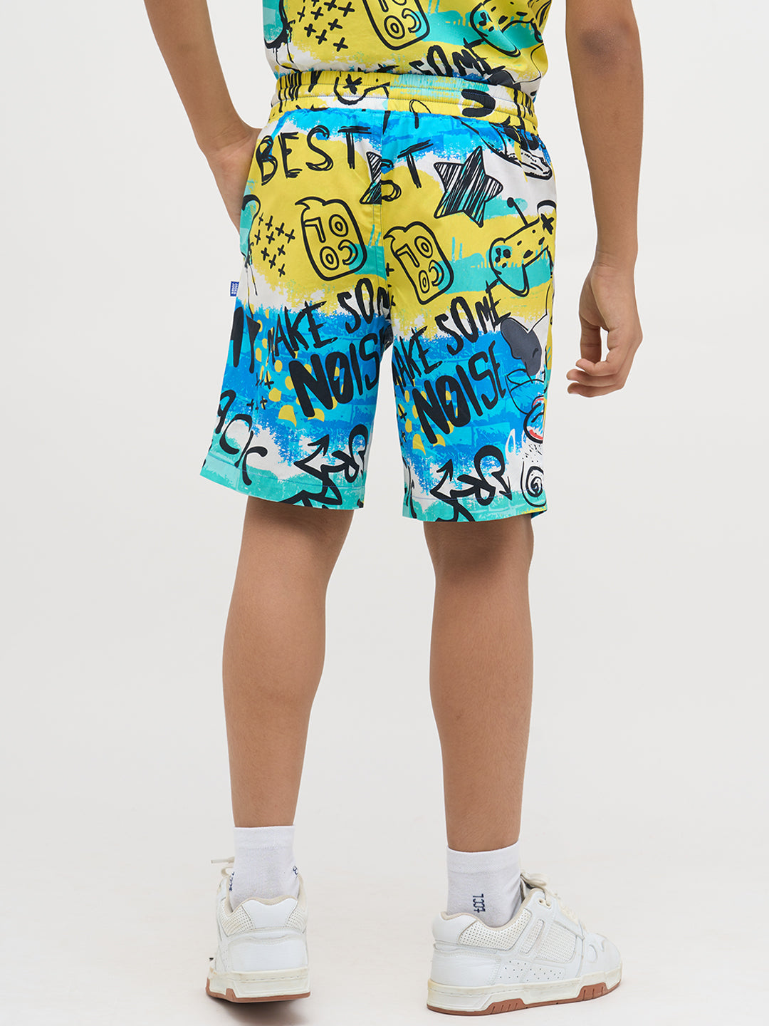 Blue Printed Cotton Shorts